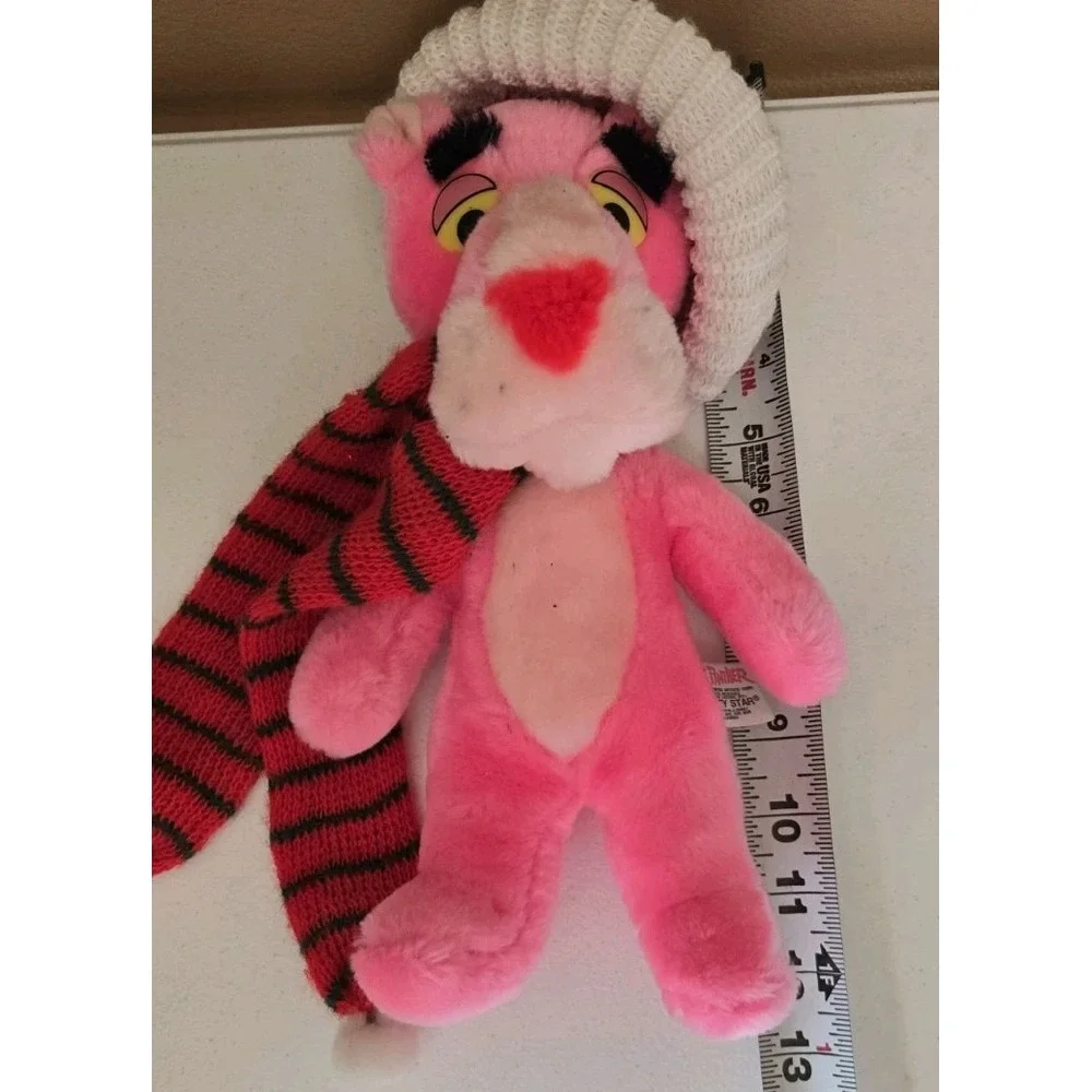 Vintage‎ Holiday Pink Panther Plush With Christmas Hat + Scarf - 12